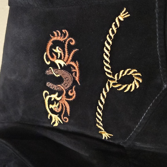 Equestrian Suede Leather Embroidered Jacket Blazer Size Medium Satin Lined Black - Picture 11 of 15